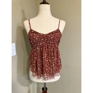 Daisy & Delilah Floral Cami Top Ruched Sleeveless Blouse Brown Medium